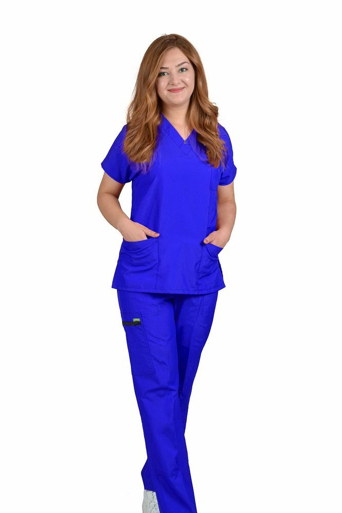Kadın Saks Mavi Grey's Anatomy Yarasa Kol Cerrahi Üniforma