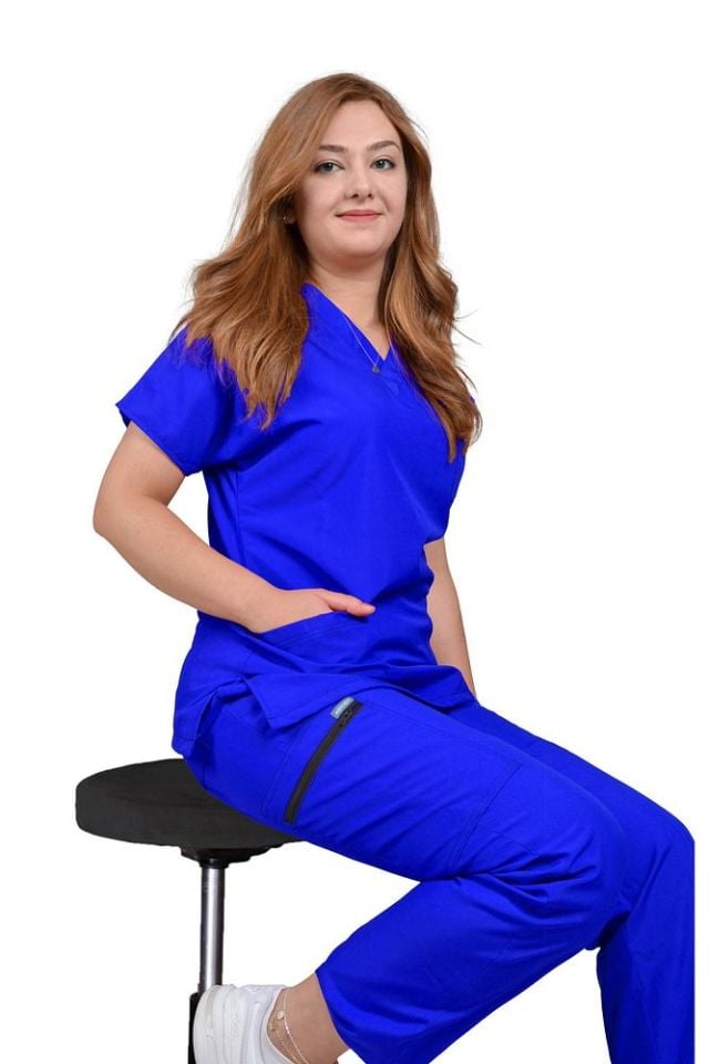 Kadın Saks Mavi Grey's Anatomy Yarasa Kol Cerrahi Üniforma