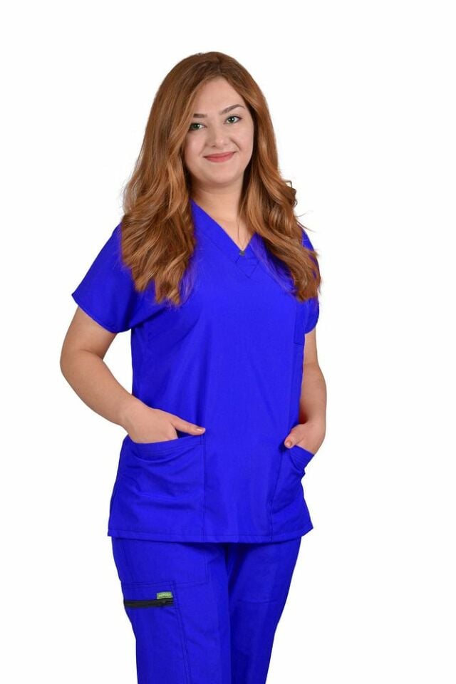 Kadın Saks Mavi Grey's Anatomy Yarasa Kol Cerrahi Üniforma